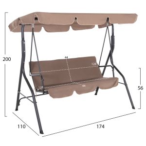 Hammock 3-seater with canopy, metal frame in gray - textile in brown 174x110x200cm Hm5979,02