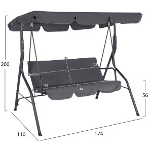 Hammock 3-seater with canopy, metal frame and textile in gray 170x110x153cm Hm5979,01