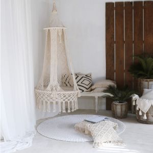 Hammock-garden swing ημ9345 made of macrame rope in ecru D80x150η
