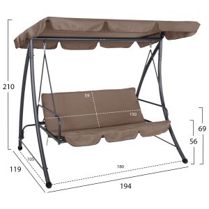 Hammock bed 3-seater, metal frame in gray - textile in light brown 200x120x164cm Hm5980,02