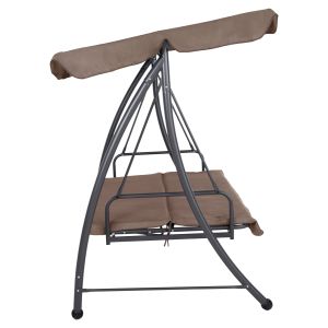 Hammock bed 3-seater, metal frame in gray - textile in light brown 200x120x164cm Hm5980,02