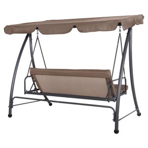 Hammock bed 3-seater, metal frame in gray - textile in light brown 200x120x164cm Hm5980,02