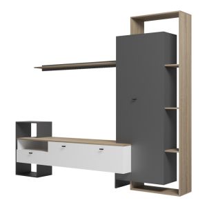 Living room set Ferefia in sonoma color and white with dark gray color 240x45.5x189.5cm