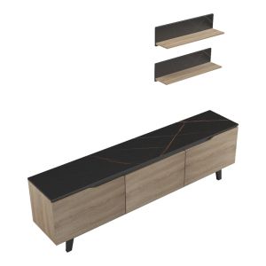 Kasia living room set in black marble - sonoma shade 180x35x48.5 cm