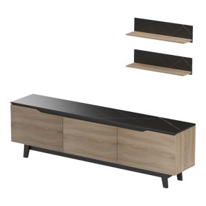 Kasia living room set in black marble - sonoma shade 180x35x48.5 cm