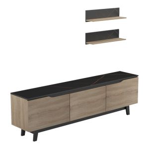 Kasia living room set in black marble - sonoma shade 180x35x48.5 cm