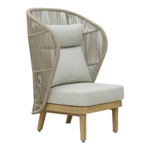 Living room set/garden armchair, 3 pieces, solid eucalyptus wood and beige textile Nicholas