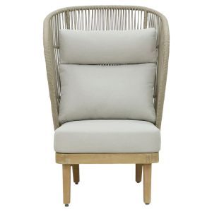 Living room set/garden armchair, 3 pieces, solid eucalyptus wood and beige textile Nicholas