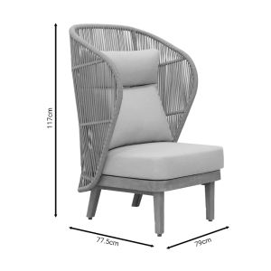 Living room set/garden armchair, 3 pieces, solid eucalyptus wood and beige textile Nicholas