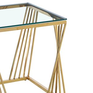 Холна маса Dair стомана инокс-галванично позлатяване плот стъкло 8mm 55x55x55cm