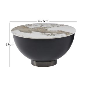 Coffee table Eridano Sm18309.02 black metal-sintered stone Pandora Φ73x37hcm
