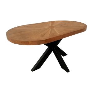 Coffee table Fardy made of solid acacia wood in natural color with black metal legs 120x60x45cm
