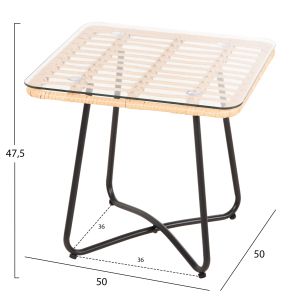 Coffee table Gerry P,e,ratan in beige-black metal frame 50x50x47.5cm Hm5717