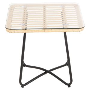 Coffee table Gerry P,e,ratan in beige-black metal frame 50x50x47.5cm Hm5717