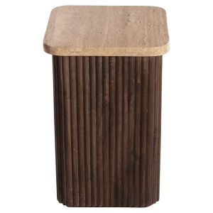 Холна маса Gladys Hm9713 от масивно мангово дърво плот от бял травертин 40x40x60hcm