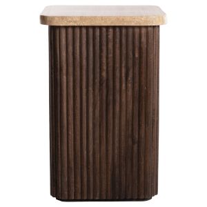 Холна маса Gladys Hm9713 от масивно мангово дърво плот от бял травертин 40x40x60hcm