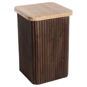 Холна маса Gladys Hm9713 от масивно мангово дърво плот от бял травертин 40x40x60hcm