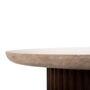 Холна маса Gladys Hm9714 от масивно мангово дърво и плот от травертин D55x50hcm