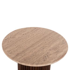 Холна маса Gladys Hm9714 от масивно мангово дърво и плот от травертин D55x50hcm