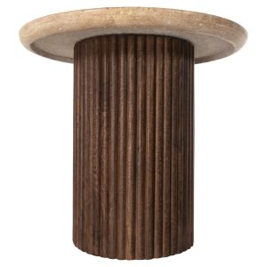 Холна маса Gladys Hm9714 от масивно мангово дърво и плот от травертин D55x50hcm