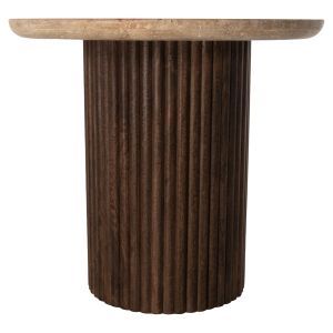 Холна маса Gladys Hm9714 от масивно мангово дърво и плот от травертин D55x50hcm