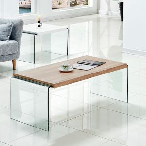 Coffee table Glass Line Clear Club tempered molded glass and Mdf top 110x55x40cm Glass Line