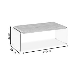 Coffee table Glass Line Clear Club tempered molded glass and Mdf top 110x55x40cm Glass Line