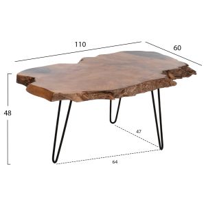 Холна маса Glaze Naturally Hm9750 от масивно тиково дърво с черни метални крака 110x60x48hcm