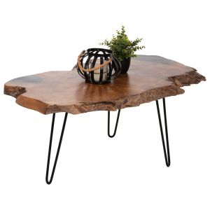 Холна маса Glaze Naturally Hm9750 от масивно тиково дърво с черни метални крака 110x60x48hcm