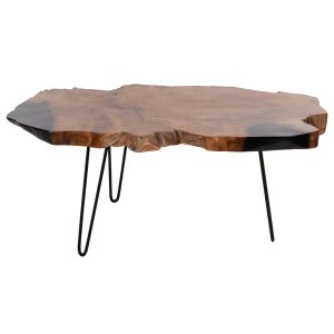 Холна маса Glaze Naturally Hm9750 от масивно тиково дърво с черни метални крака 110x60x48hcm