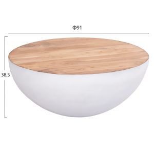 Coffee table Half Moon Hm8717.23 white top, tropical acacia wood, solid natural Φ91x38.5hcm.