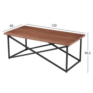 Холна маса Hm9469,02 с плот от фурнирован Mdf цвят орех с черна метална база 120x60x45,5hcm