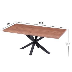 Холна маса Hm9470,02 с плот от фурнирован Mdf цвят орех с черна метална база 120x60x45,5hcm