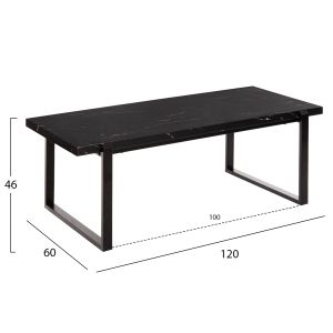 Холна маса Hm9585,01 Mdf плот черен с мраморен ефект с черна метална база 120x60x46hcm