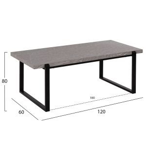 Холна маса Hm9585,02 Mdf плот сив с мраморен ефект с черна метална база 120x60x46hcm