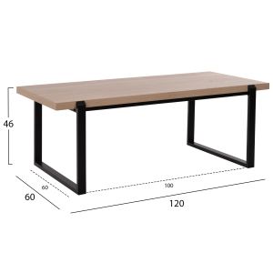 Холна маса Hm9585,03 Mdf плот цвят сонома с черна метална база 120x60x46hcm