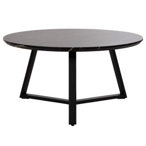 Холна маса Hm9586,01 Mdf плот черен с мраморен ефект и метална стойка D80x42hcm