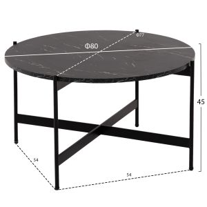 Холна маса Hm9588,01 Mdf черен плот с мраморен ефект с черна метална база D80x45hcm