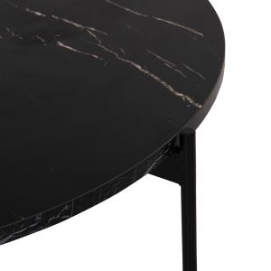 Холна маса Hm9588,01 Mdf черен плот с мраморен ефект с черна метална база D80x45hcm