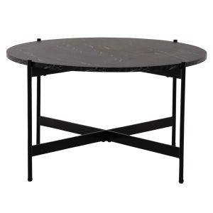 Холна маса Hm9588,01 Mdf черен плот с мраморен ефект с черна метална база D80x45hcm