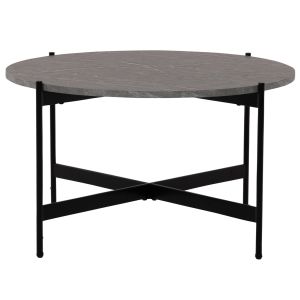 Холна маса Hm9588,02 Mdf плот сив с мраморен ефект с черна метална база D80x45hcm