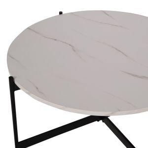 Холна маса Hm9588,05 мдф бял мрамор-черна метална база D80x45cm