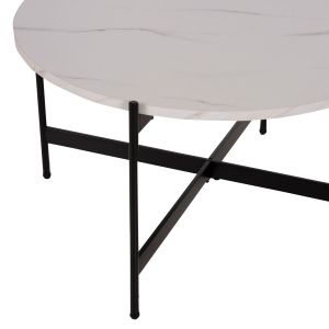 Холна маса Hm9588,05 мдф бял мрамор-черна метална база D80x45cm