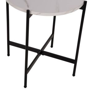 Холна маса Hm9589,05 Mdf бял плот с мраморен ефект с метална база D50x55hcm