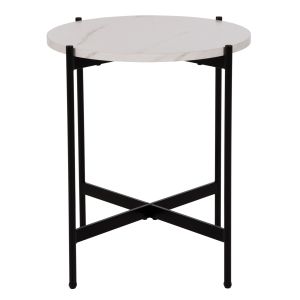 Холна маса Hm9589,05 Mdf бял плот с мраморен ефект с метална база D50x55hcm