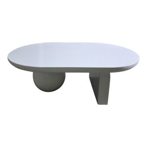 Coffee table Kane made of solid acacia wood in white color 110x72x38cm