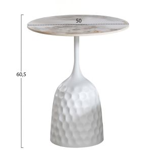 Coffee table Longstem Hm18317.01 white metal base - top made of sintered stone in calacatta gold color φ50