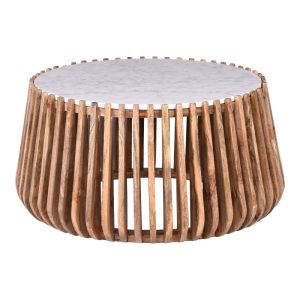 Mable coffee table made of mango wood in natural color and marble surface D80x45cm
