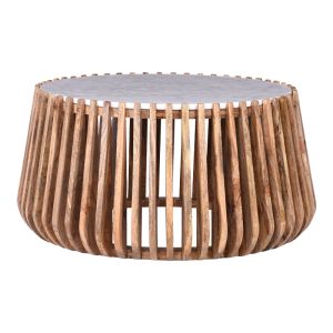 Mable coffee table made of mango wood in natural color and marble surface D80x45cm