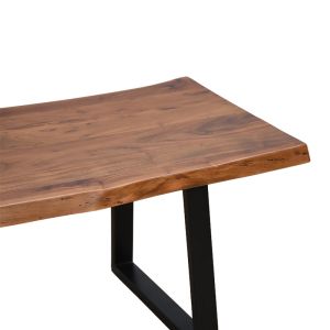 Miles coffee table made of solid acacia wood, 3.7-4 cm thick, walnut color, with black metal legs, 115x60x45 cm